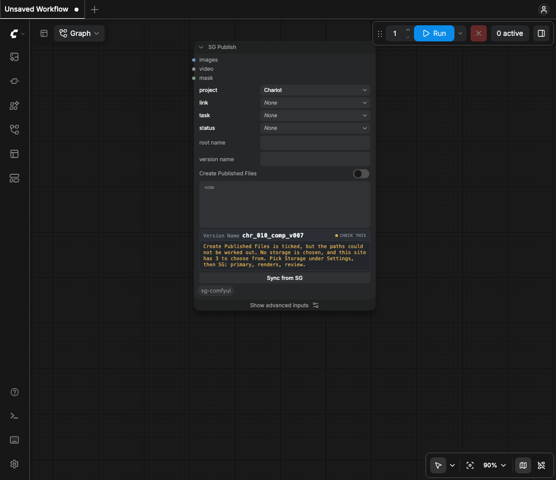 SG Publish refusing before a Run because the site has no Local File Storage