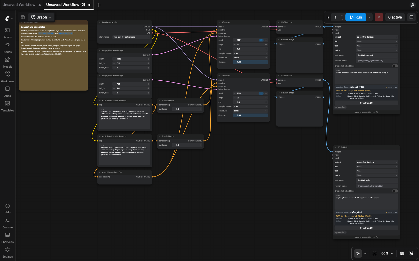 The 01_concept_and_style template open in ComfyUI